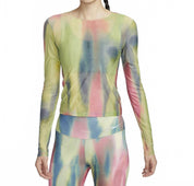 Women's Long Sleeve Mesh Top In Aster Pink/black