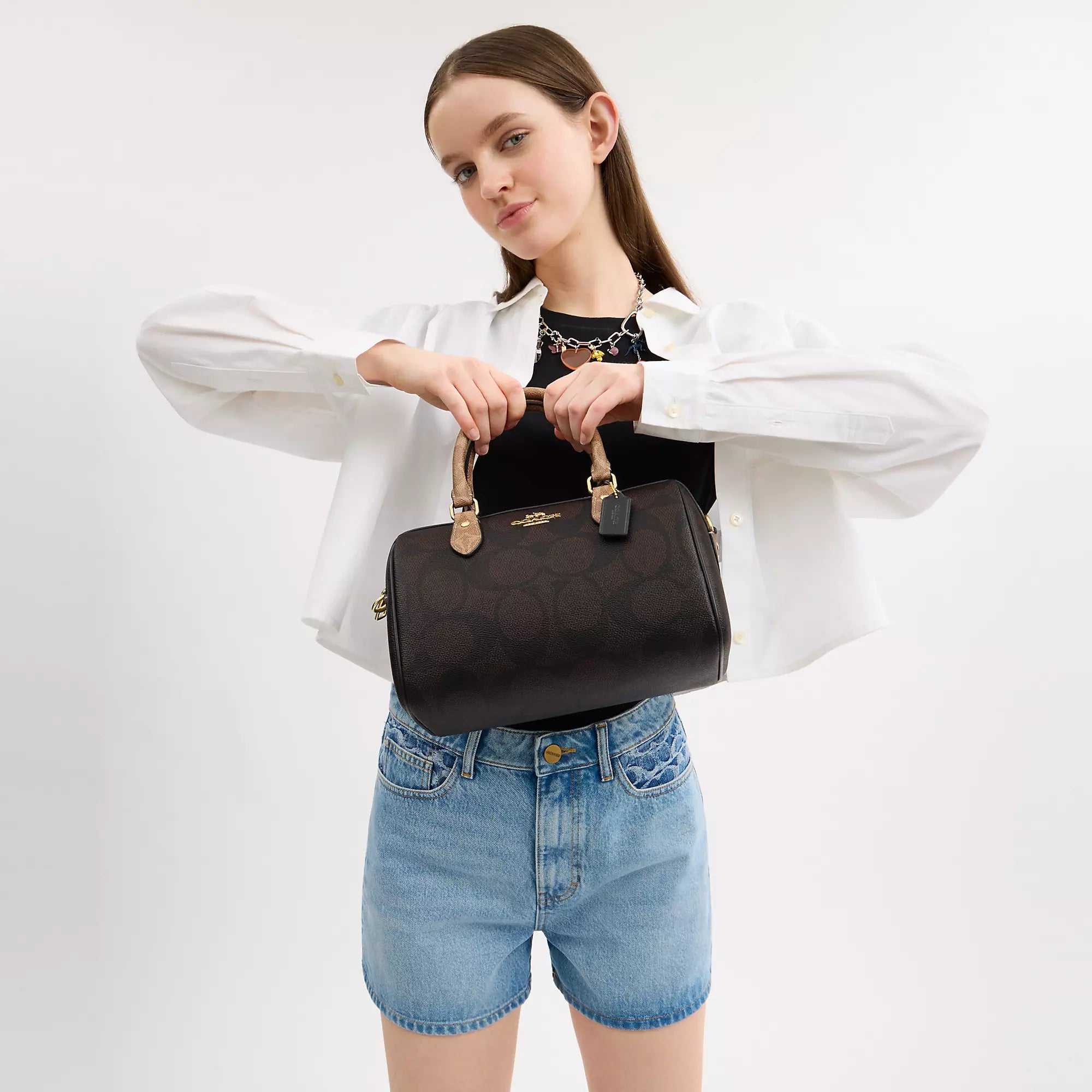 Coach Outlet Rowan Satchel Bag In Blocked Signature Canvas