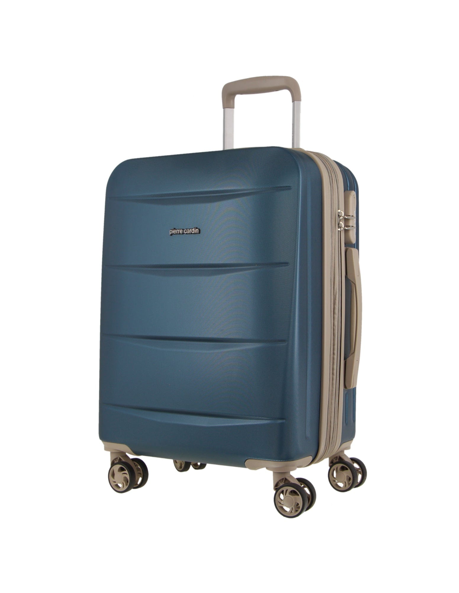 2pc Pierre Cardin Large Hard & Cabin Travel Luggage Set w/ Name Tag Blue