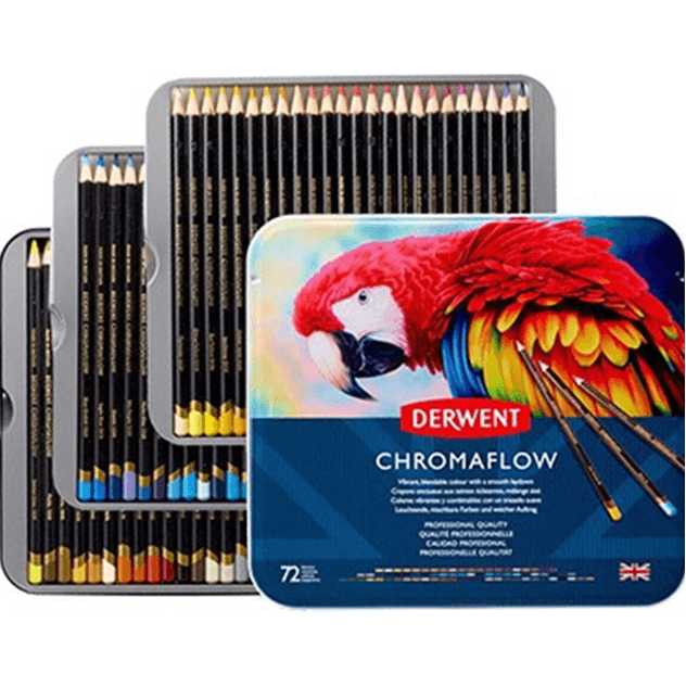 72 Derwent ChromaFlow Coloured Artists Pencils Tin Set Professional