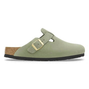 Unisex Boston Suede Narrow Leather Clogs In Green Tea
