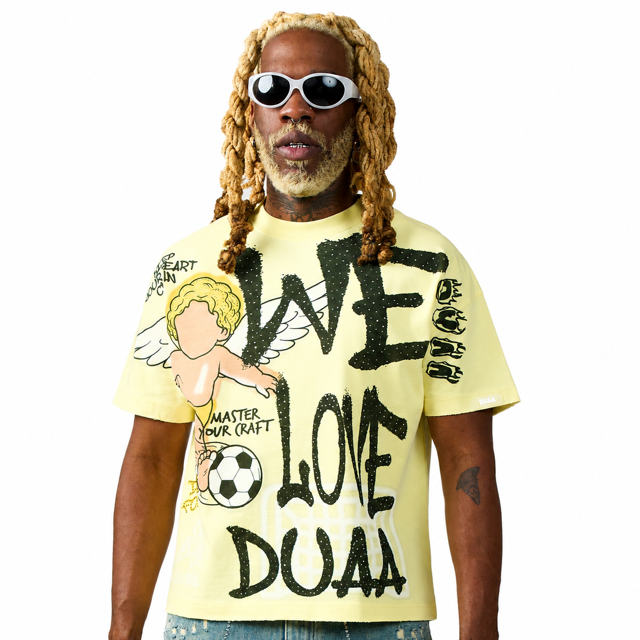 Men's Duaa Luv T-Shirt Yellow Luv-grey