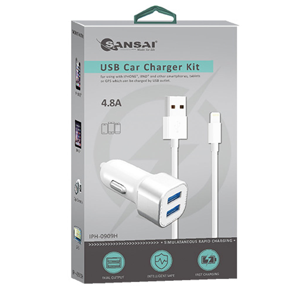 2-Port USB Car Charger with 8-Pin Cable