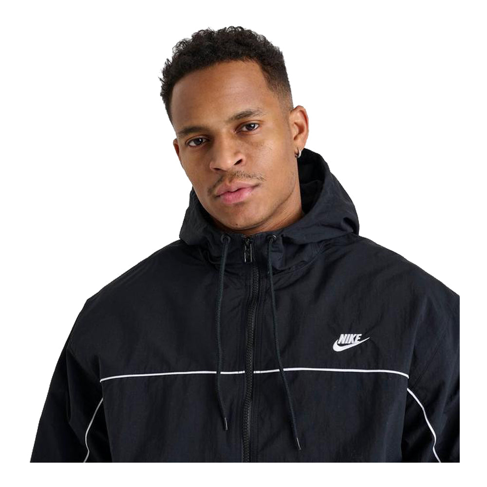 Men's Nike Club Hooded Jacket - Black/White/White