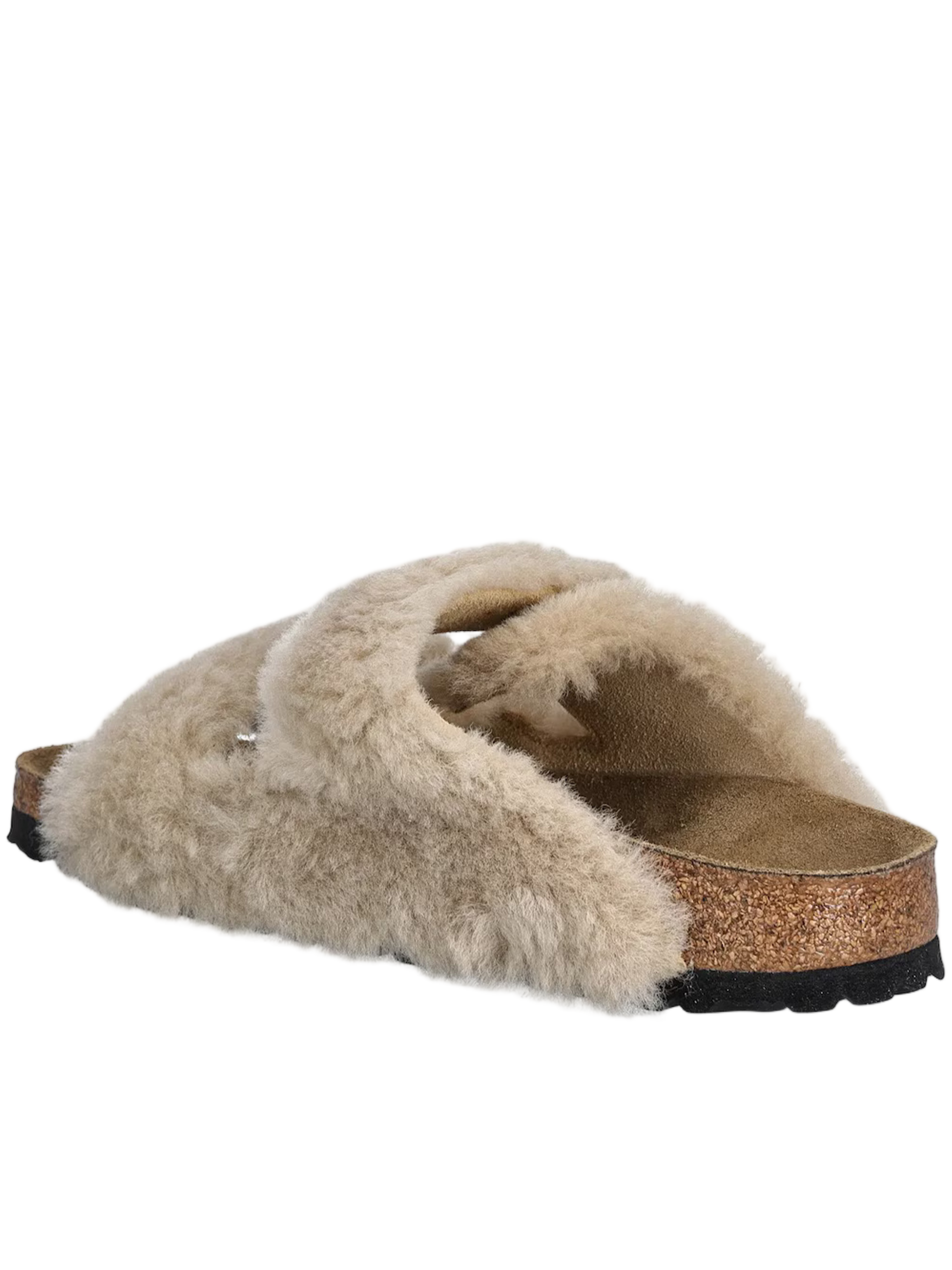 Slip-On Shearling Sandals with Contoured Cork Footbed