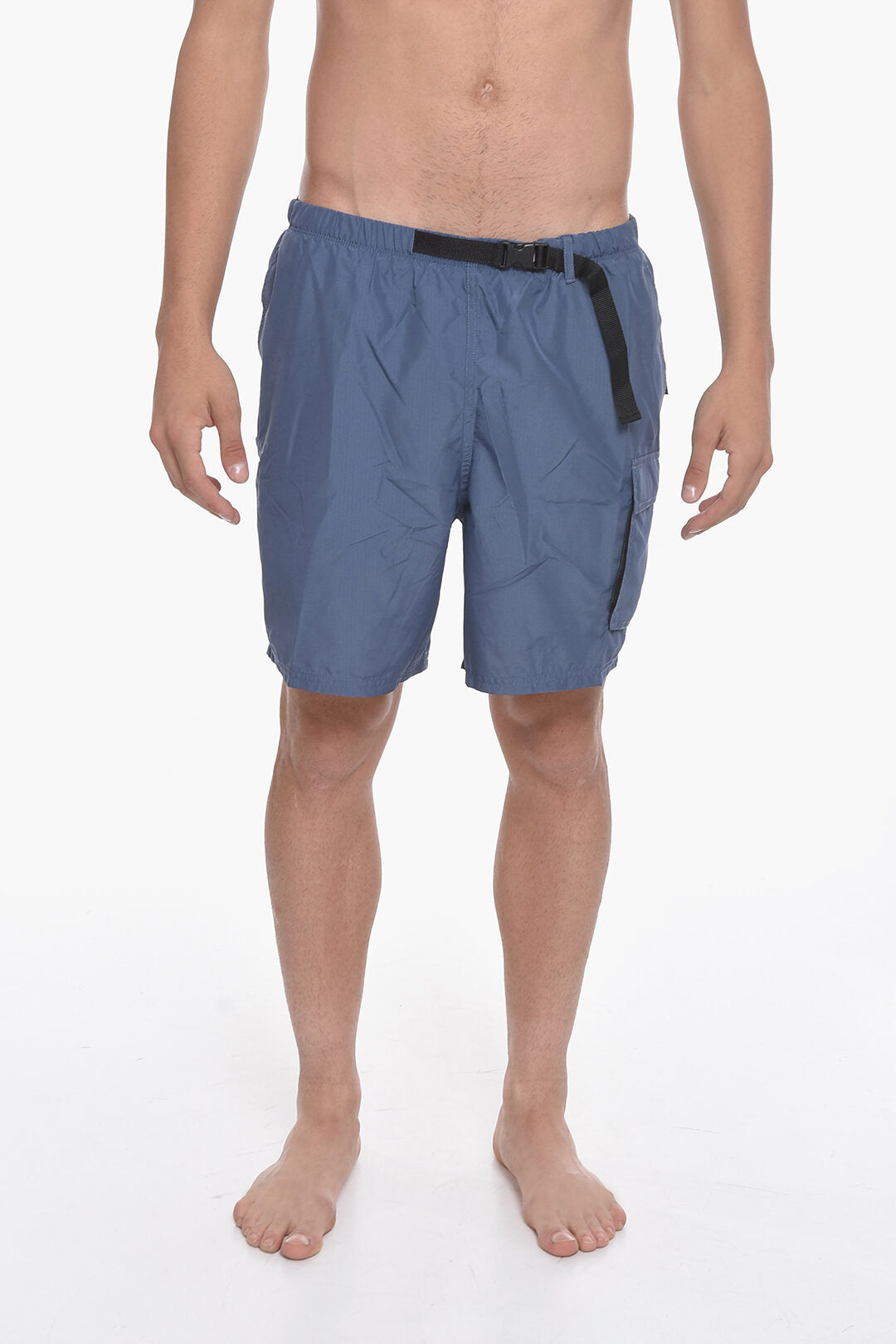 SWIM Solid-Color Boxer Swim Shorts With Belt