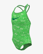Girls Nike Swim Retro Flow Swimsuit Green Stretch One-Piece T-Back SRT341