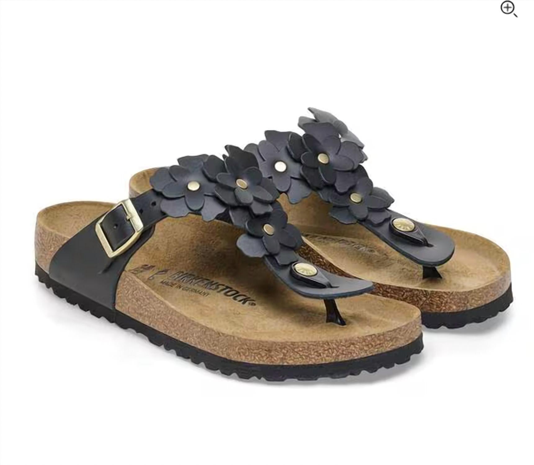 Women's Gizeh Flower Leather Sandal In Black