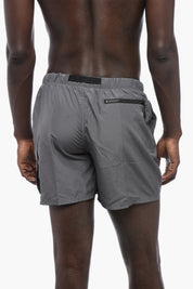 Solid-Color Boxer Swim Trunks with Industrial Belt