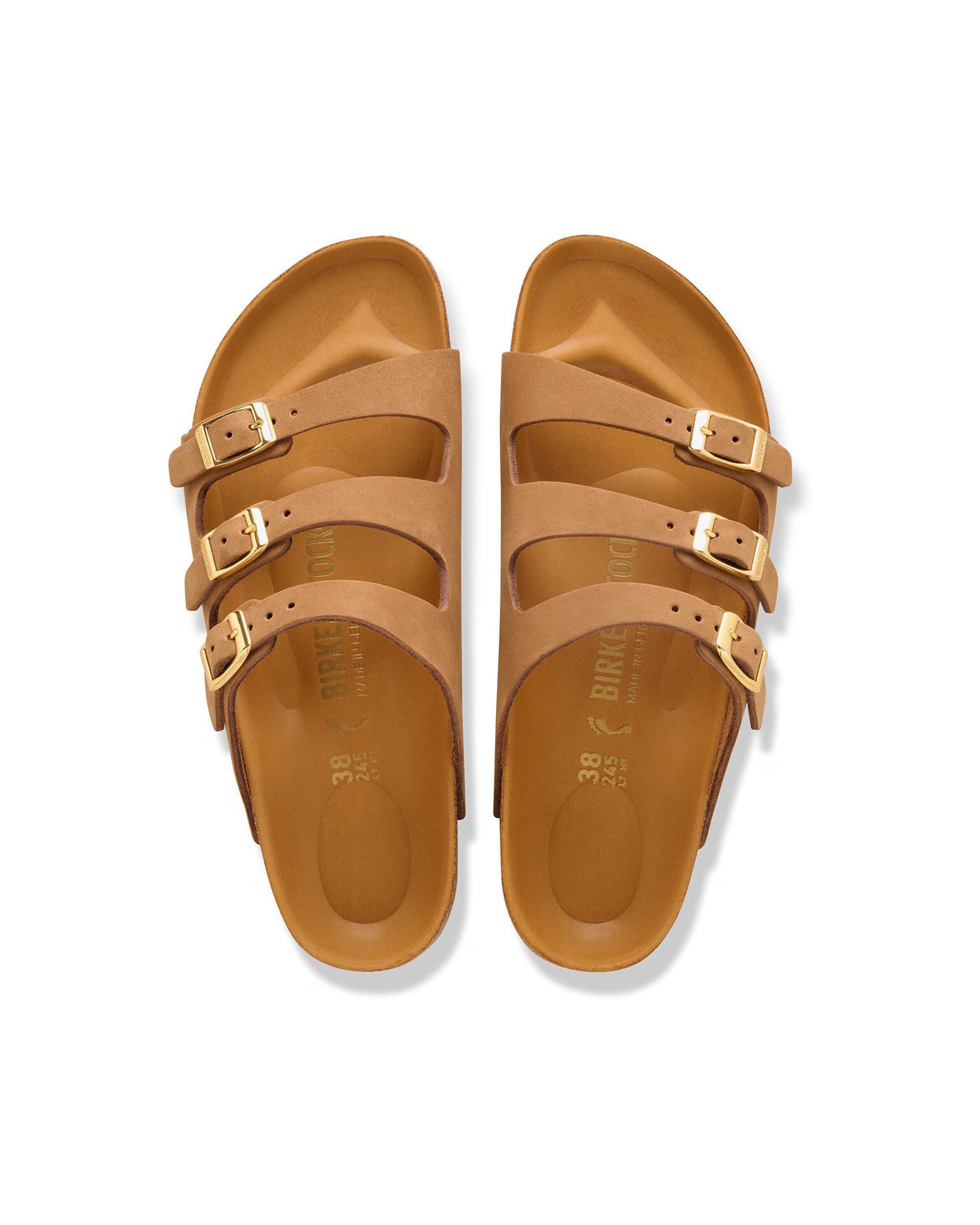 Three-Strap Brown Nubuck Sandal with Adjustable Metal Buckles