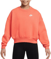 Nike Sportswear Club Sweatshirt Girls Orange Fleece Crew-Neck Pullover UPS838