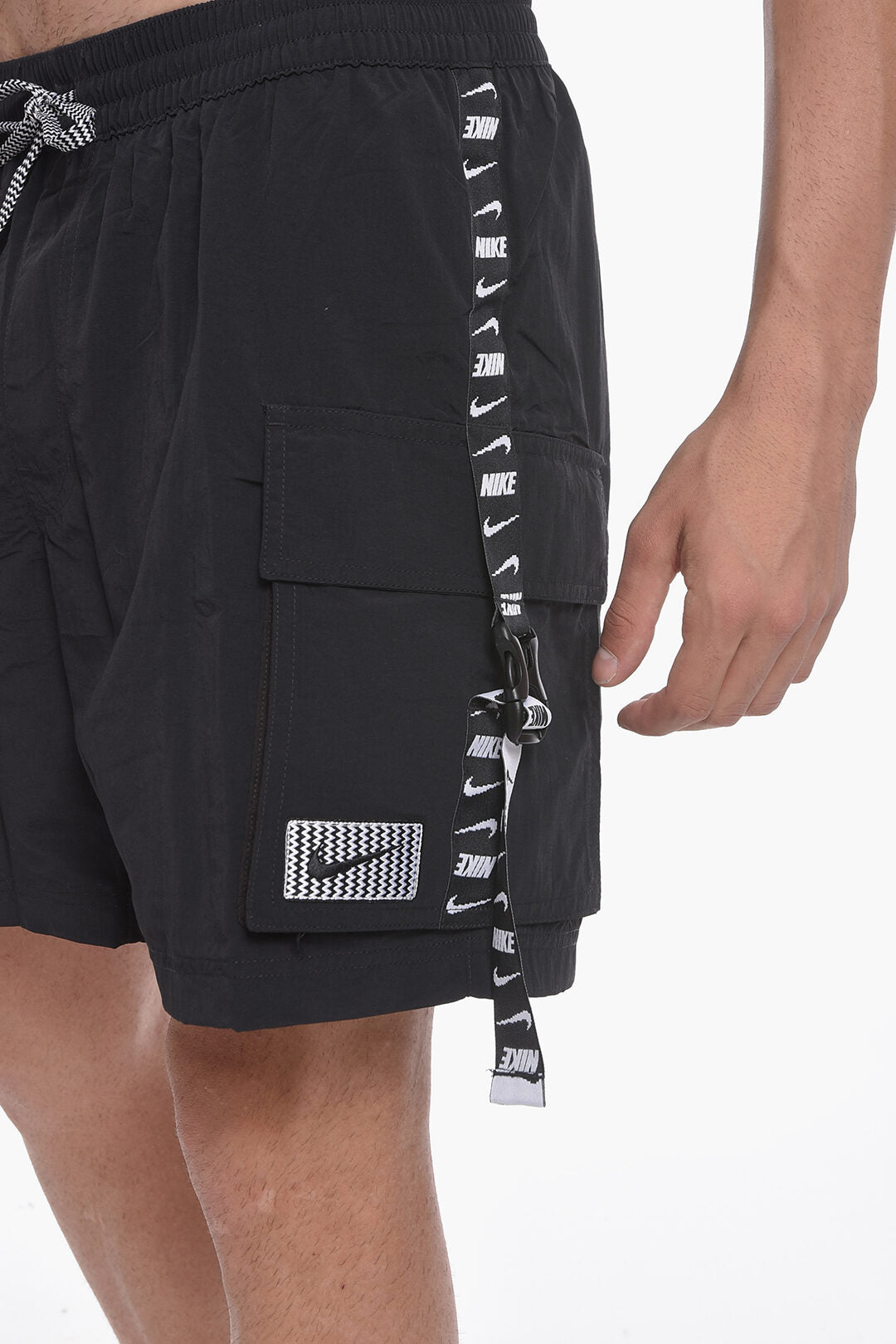 SWIM Solid-Color Boxer Swim Trunks with Logo Side Band