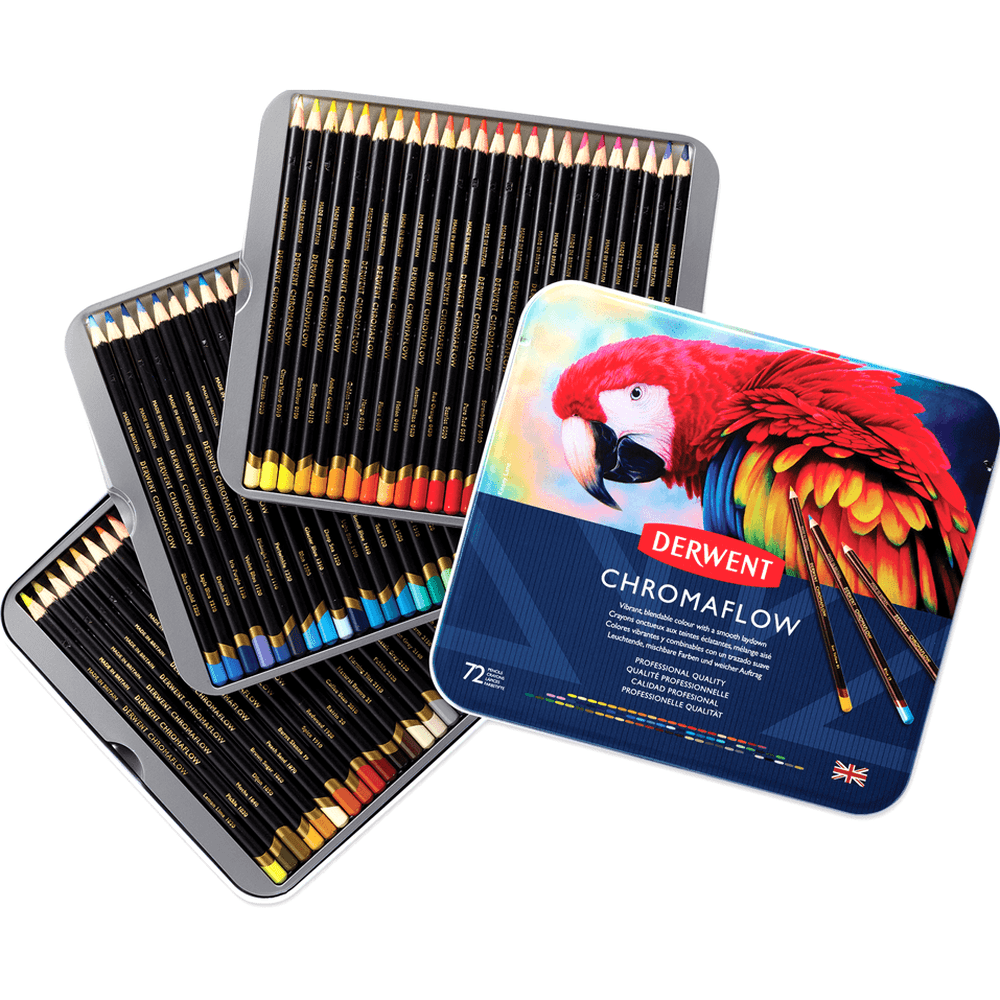 72 Derwent ChromaFlow Coloured Artists Pencils Tin Set Professional