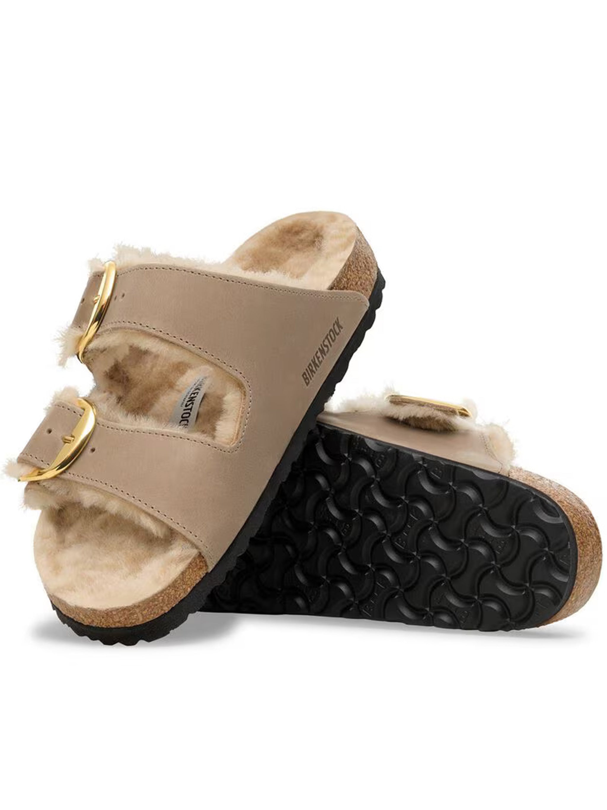 Arizona Big Buckle Shearling-Lined Sandals