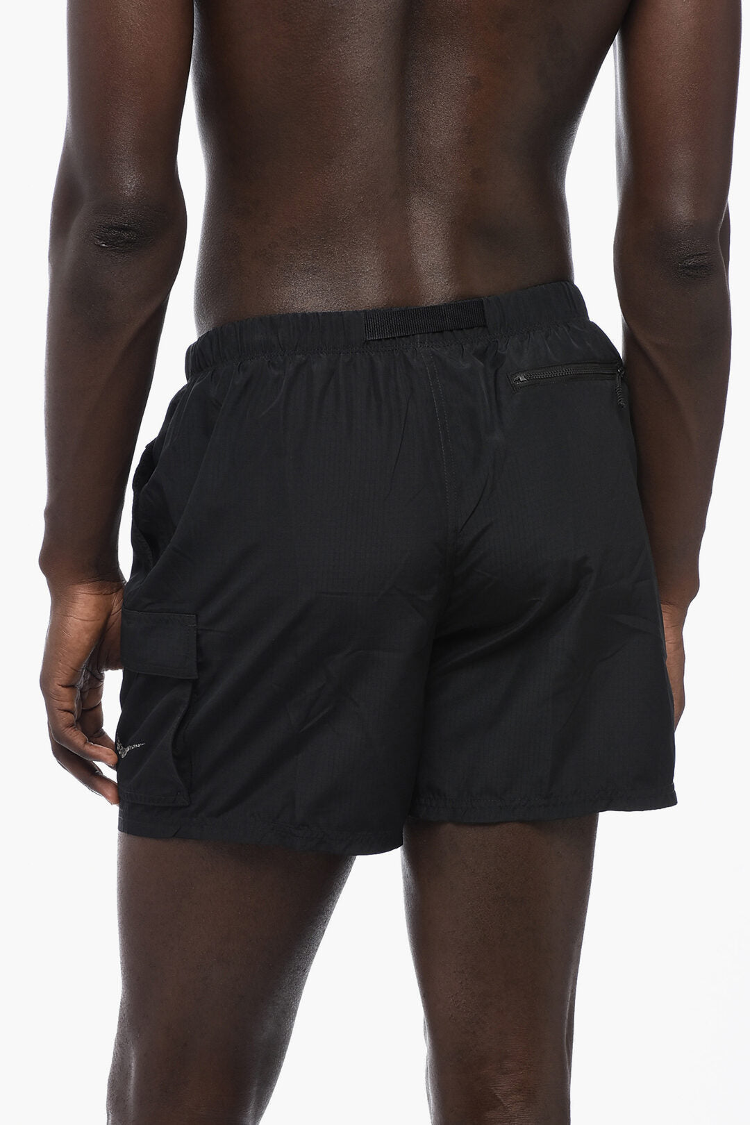 Solid-Color Cargo Boxer Swim Shorts with Industrial Belt