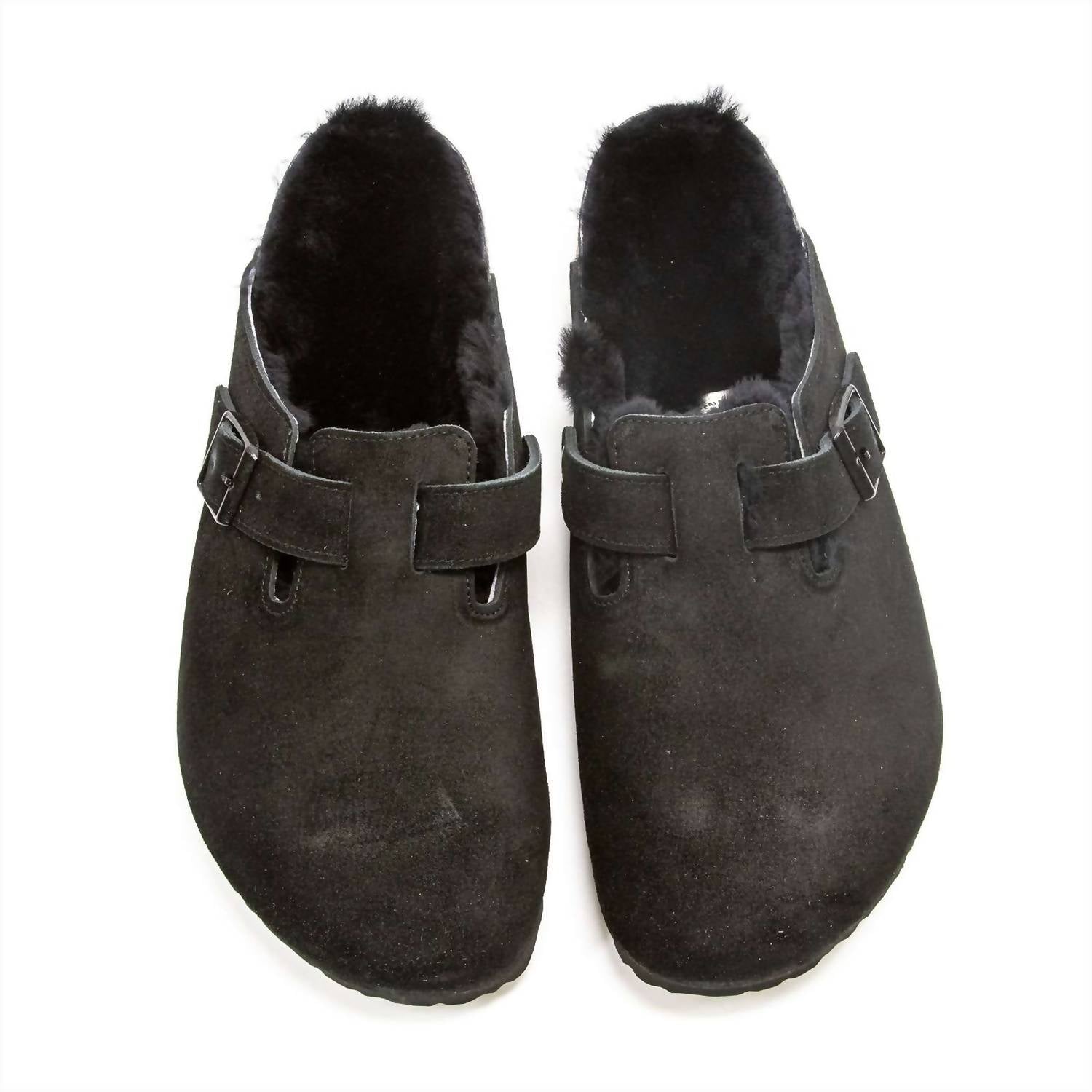 Men's Boston Shearling Suede Clogs In Black