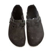 Men's Boston Shearling Suede Clogs In Black