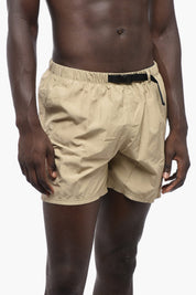 Solid-Color Cargo Boxer Swim Shorts with Industrial Belt