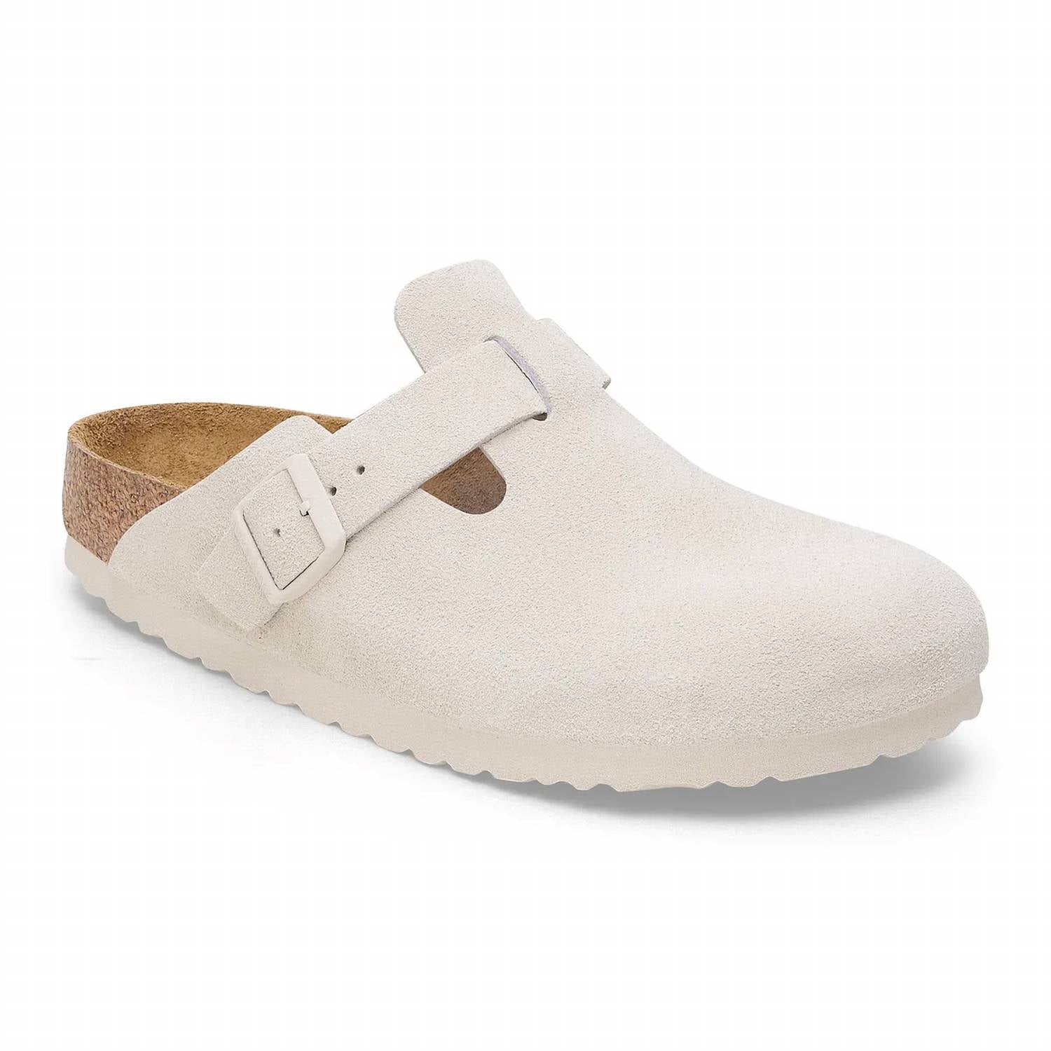 Women's Boston Soft Footbed Suede Leather Clog - Narrow Width In Antique White