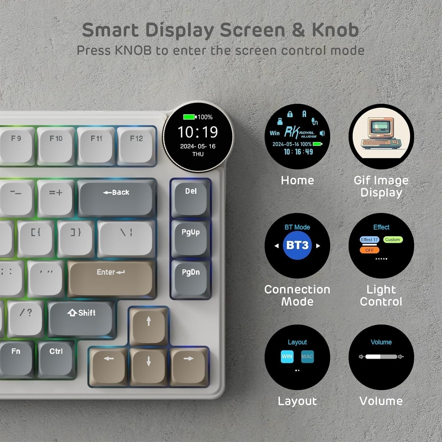 Royal Kludge RK N80 Tri Mode RGB Hot Swap Mechanical Keyboard (Brown Switch)
