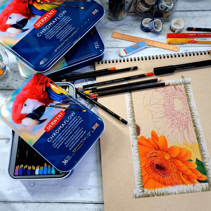 72 Derwent ChromaFlow Coloured Artists Pencils Tin Set Professional