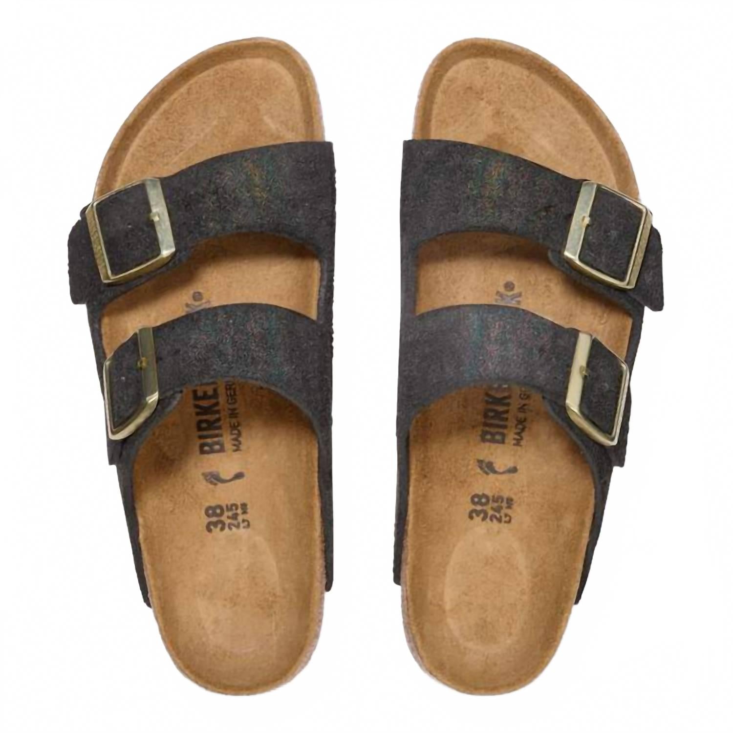 Unisex Arizona Suede Leather Sandals In Shimmering Black Suede