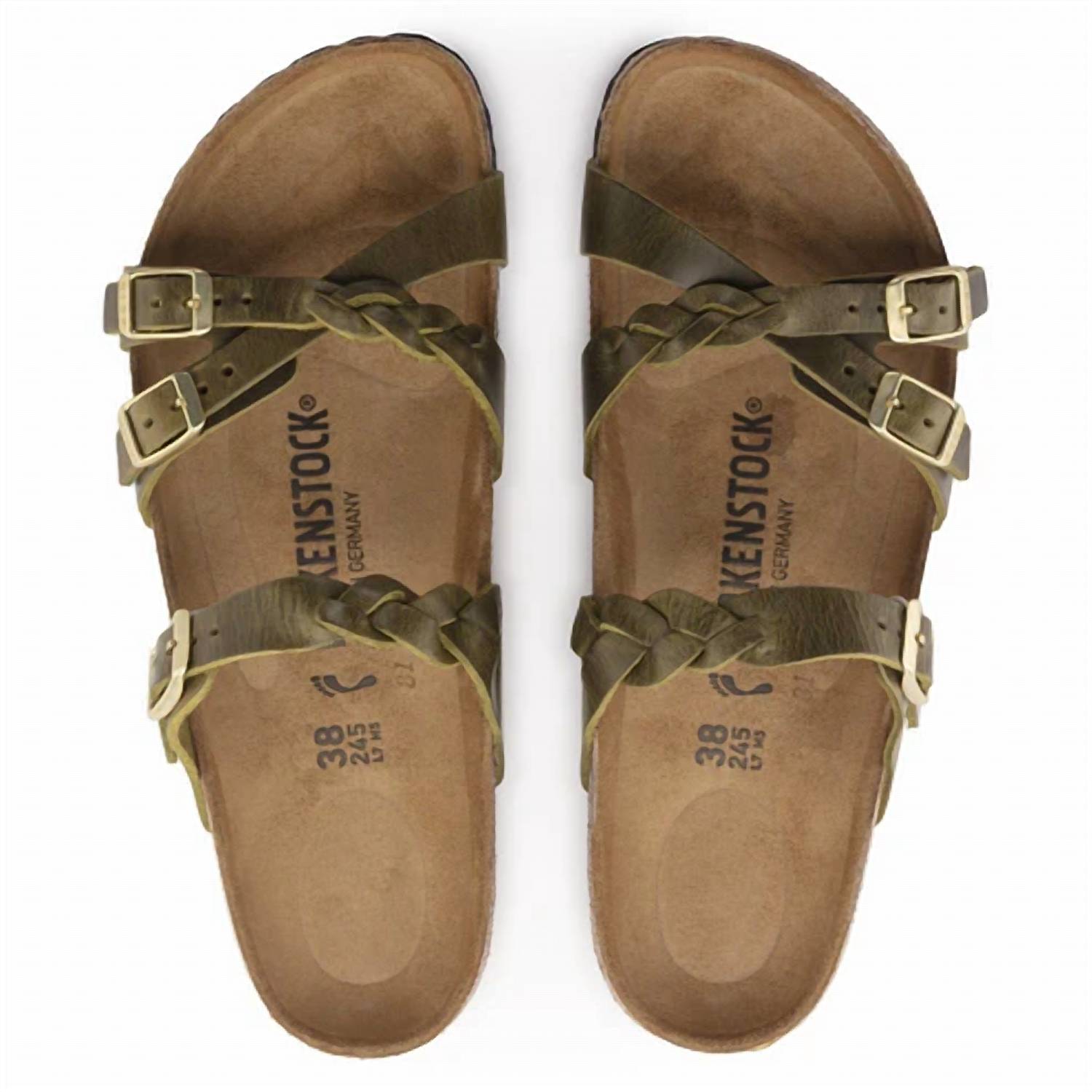 Women's Franca Braided Oiled Leather Sandals In Olive Green