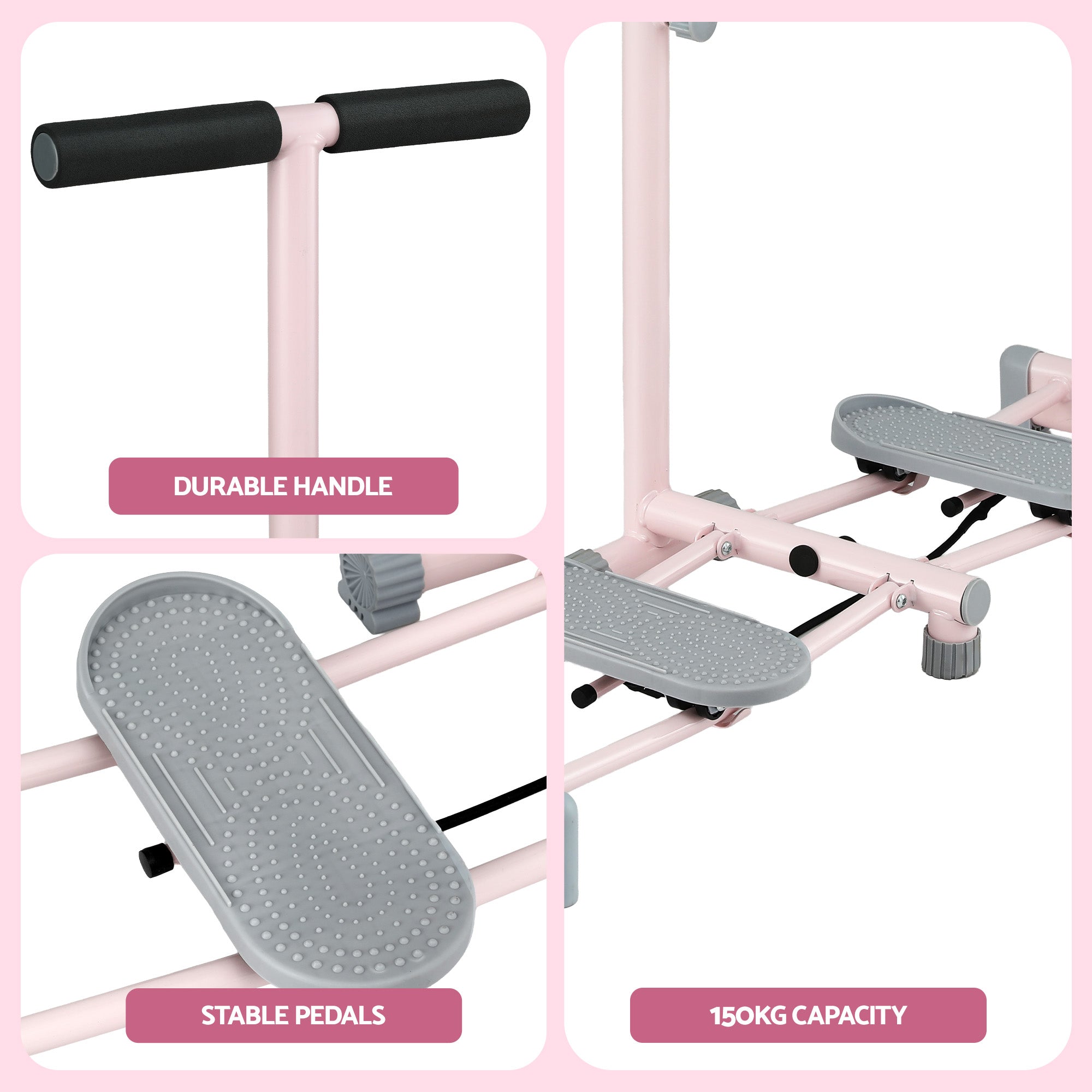 Everfit Foldable Ski Exercise Machine Leg Thigh Trainer Home Fitness Cardio Pink 105cmx95cm