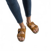 Women's Arizona Narrow Sandal In Taupe Suede Shimmering