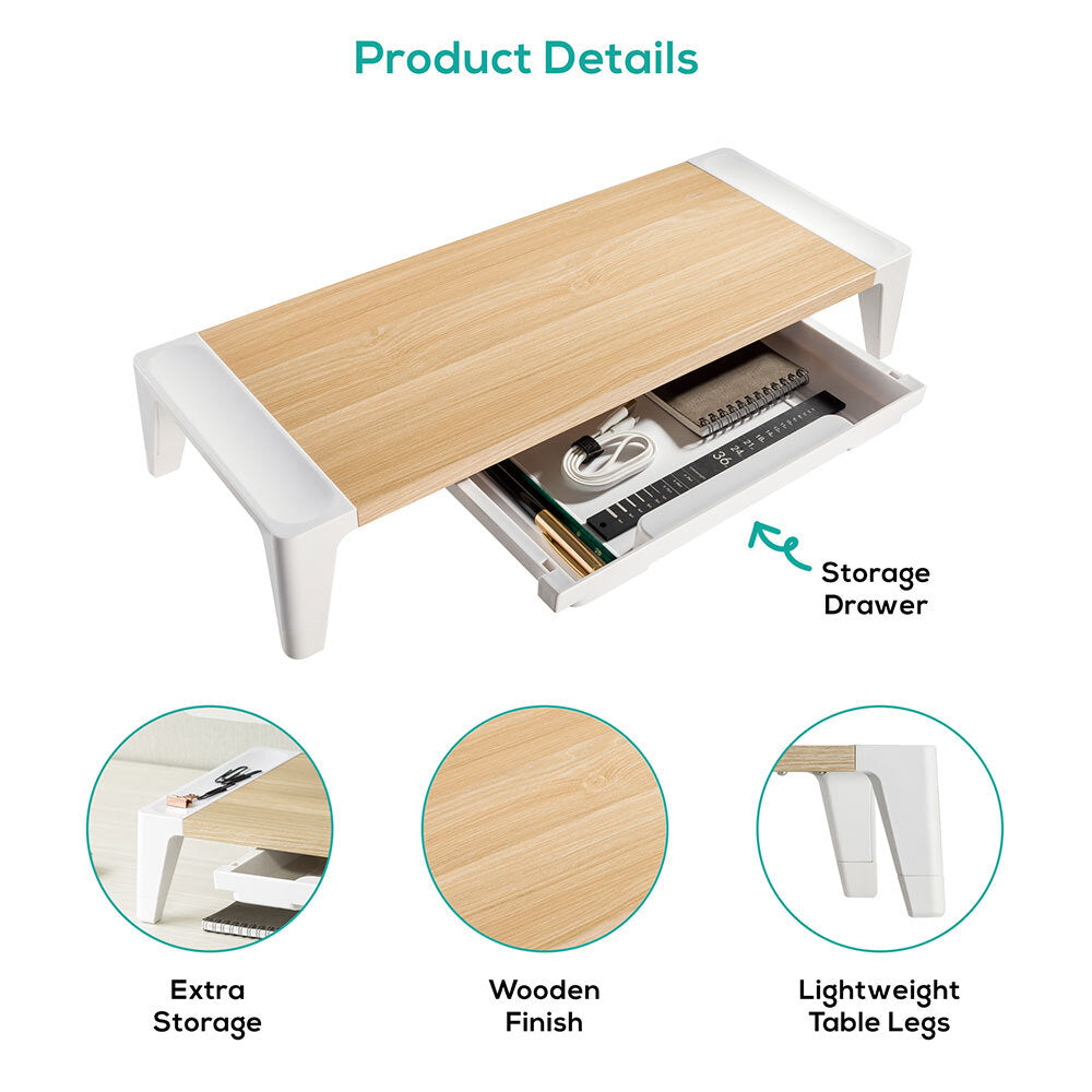 Activiva Monitor Stand Riser with Storage Drawer (White Oak)