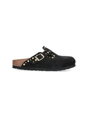 Black Slip-On Gold Studded Sandals