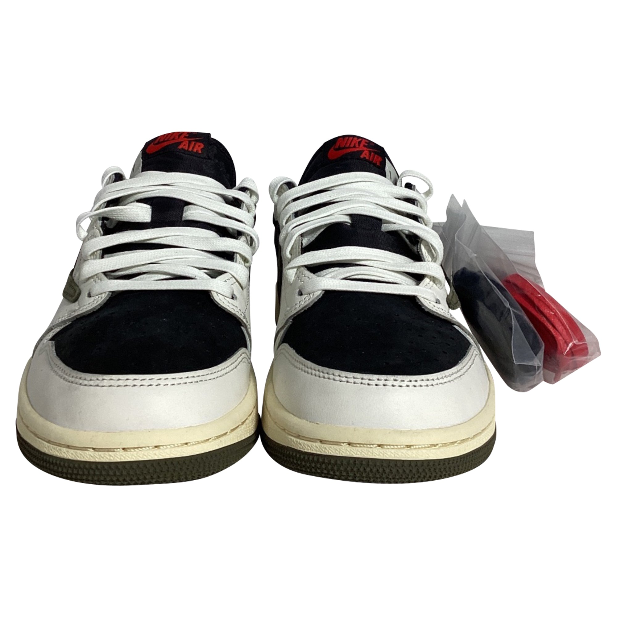 Nike Jordan 1 Retro Low OG SP in Travis Scott Olive, Black, and White Suede and Leather