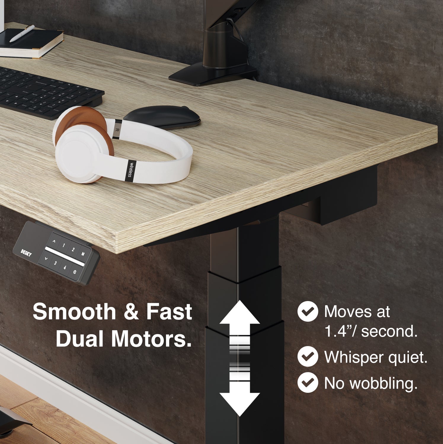Desky Dual Mini Sit Stand Desk 900x500 White Desktop and Grey Frame