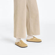 Women Boston Suede Leather Clog In Cream