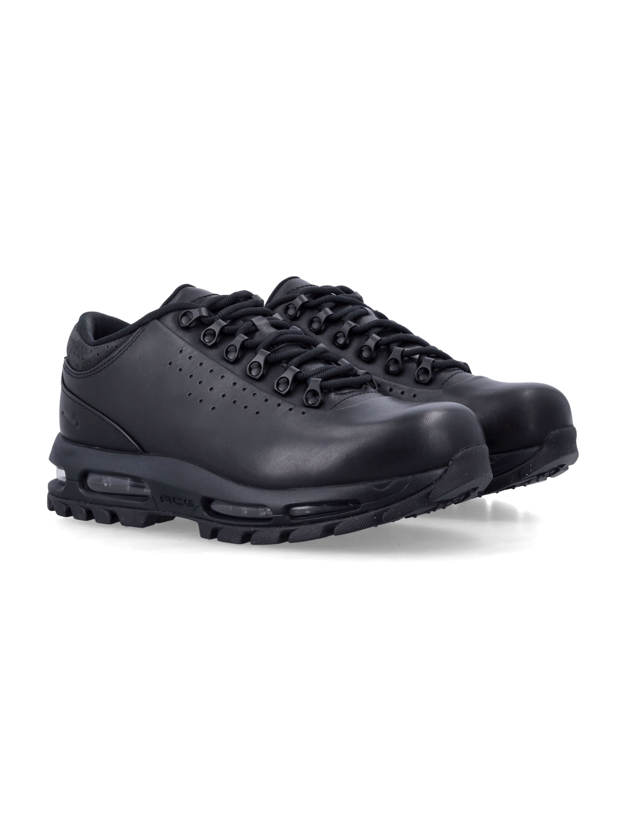 Black Leather Low-Top Sneakers With Visible Air Max Cushioning