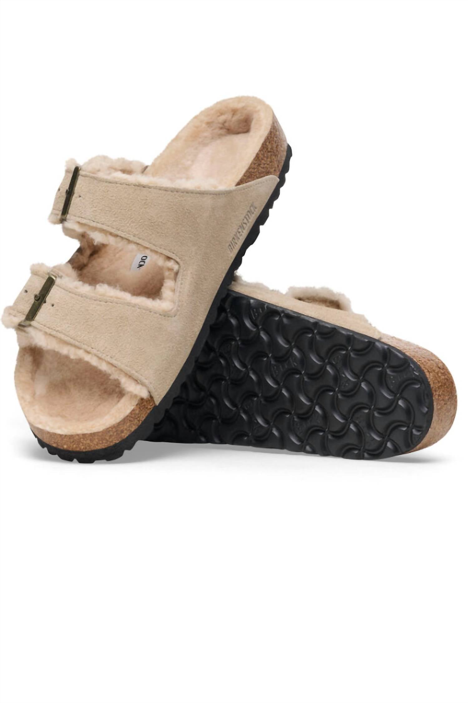 Unisex Arizona Shearling Suede Sandals In Taupe