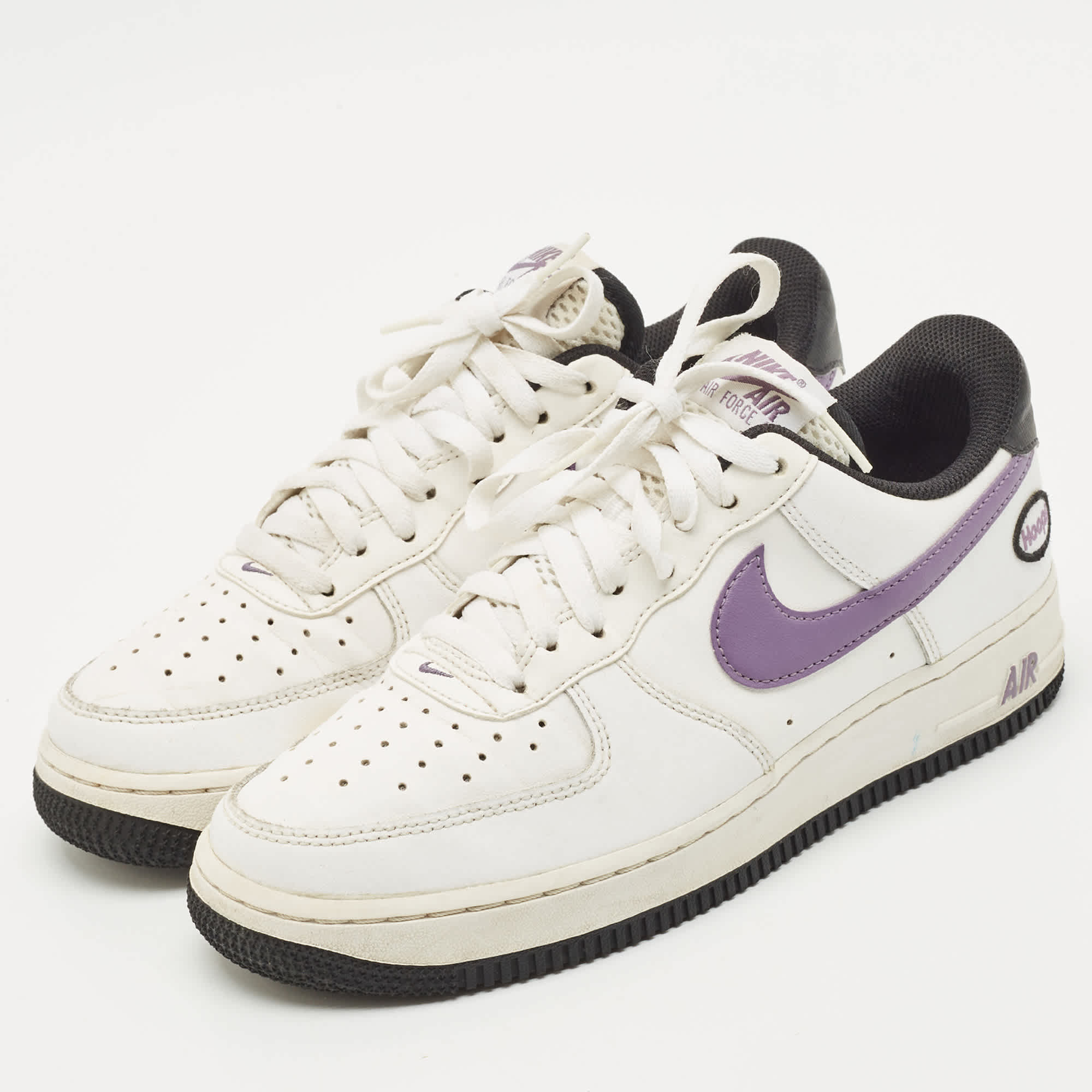 Nike White/purple Leather Air Force 1 Low Hoops White Canyon Purple Sneakers