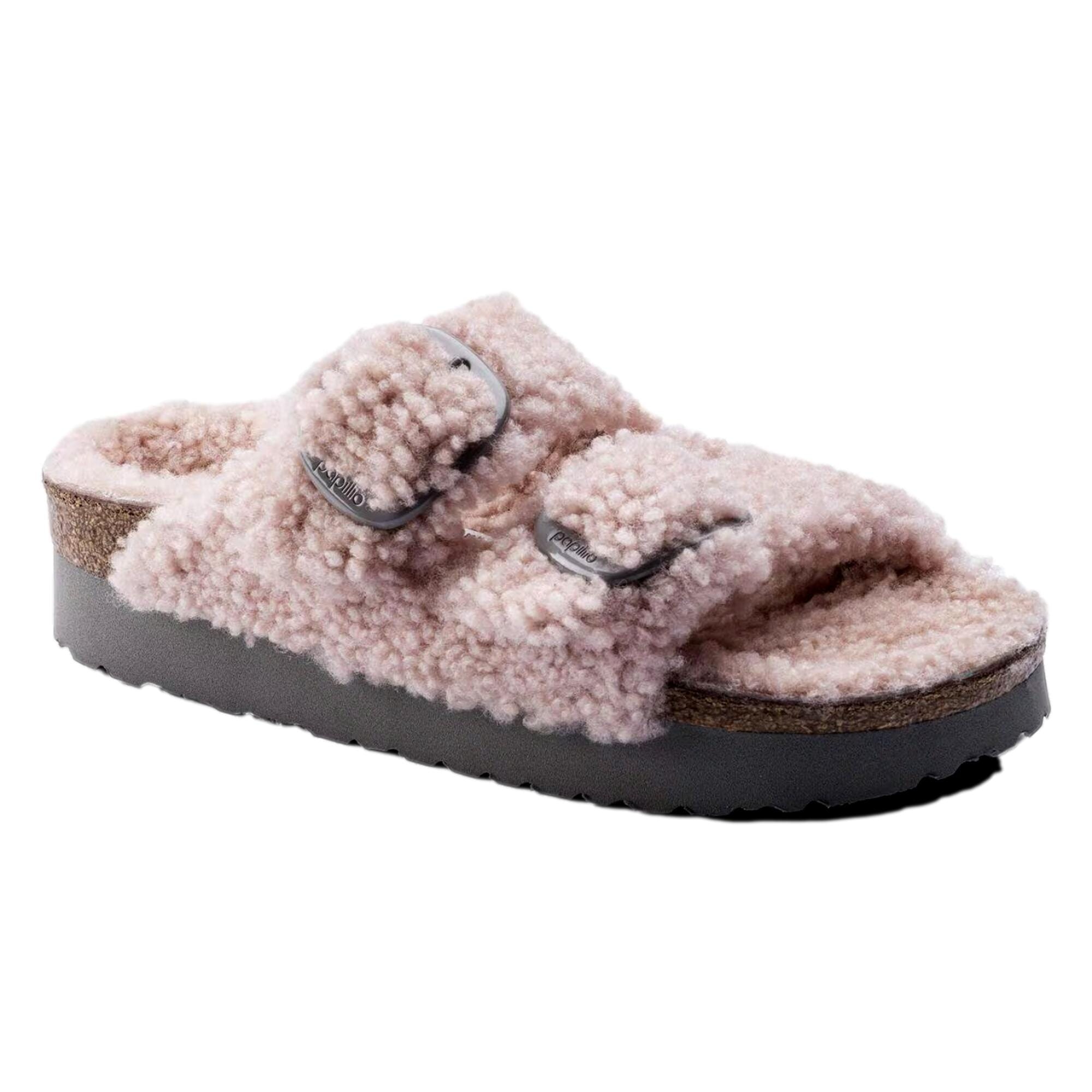 Birkenstock Arizona Big Buckle Platform ShearIing Teddy Crystal Rose  1017643 Women's