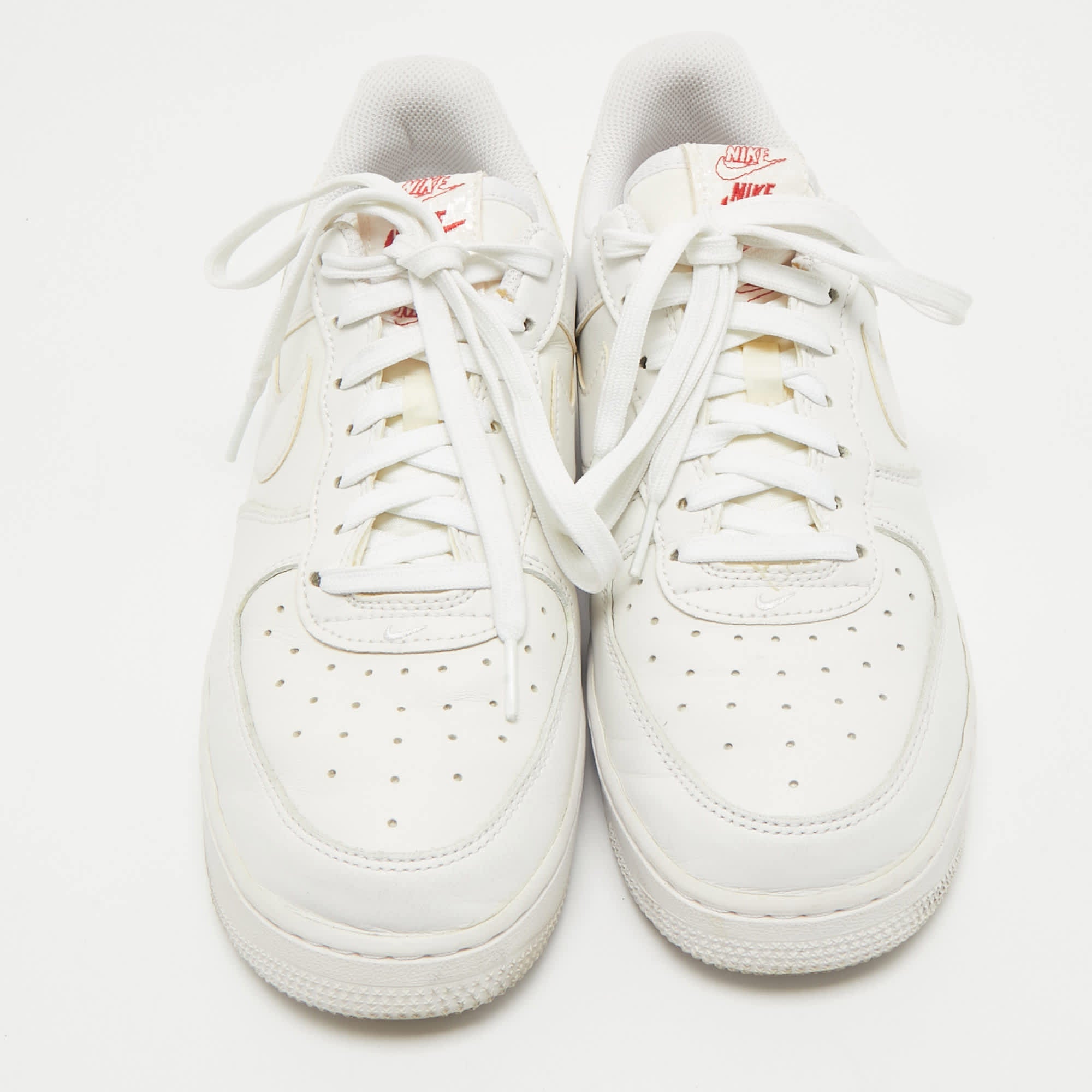 Nike White Leather Dunk Low Lace Up Sneakers