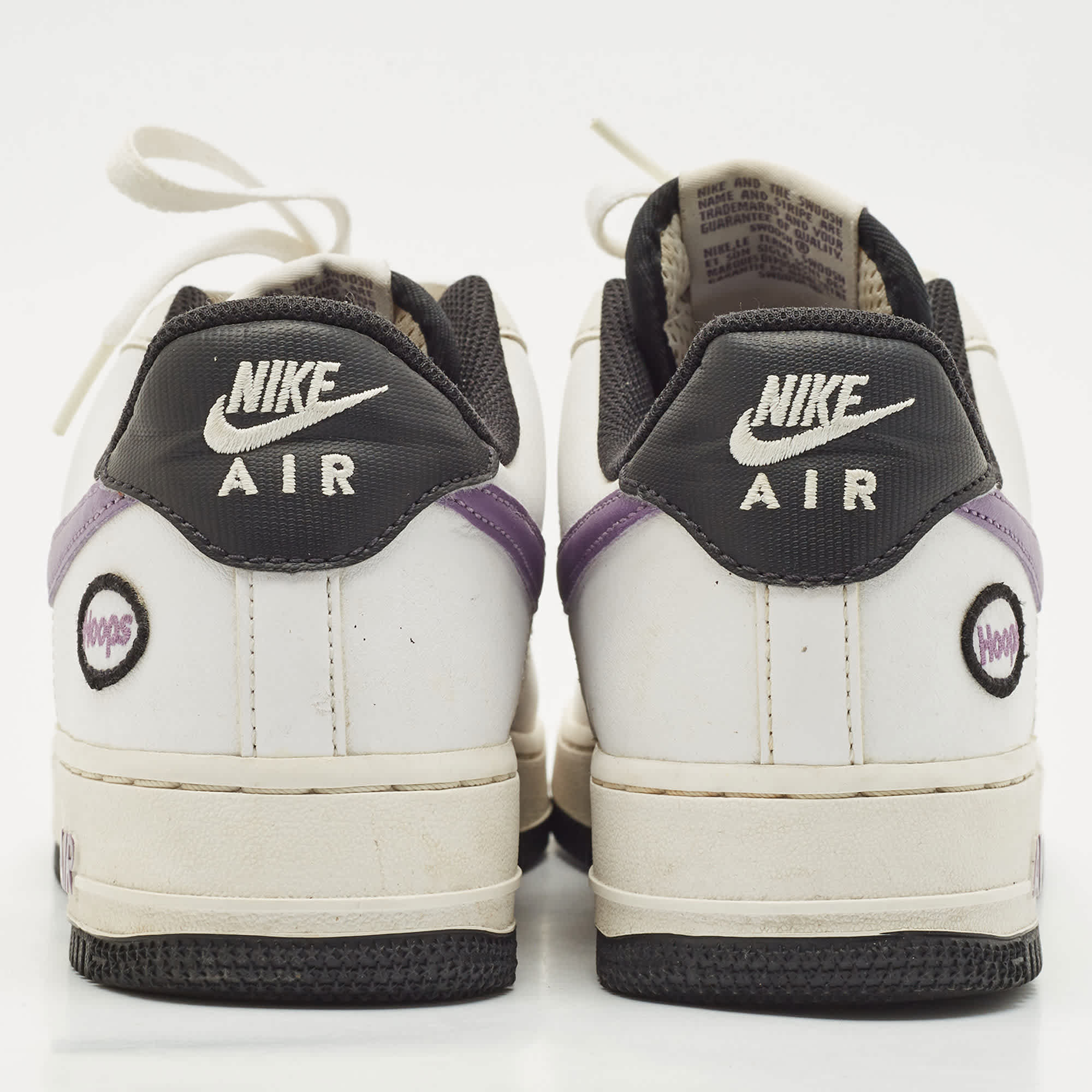Nike White/purple Leather Air Force 1 Low Hoops White Canyon Purple Sneakers