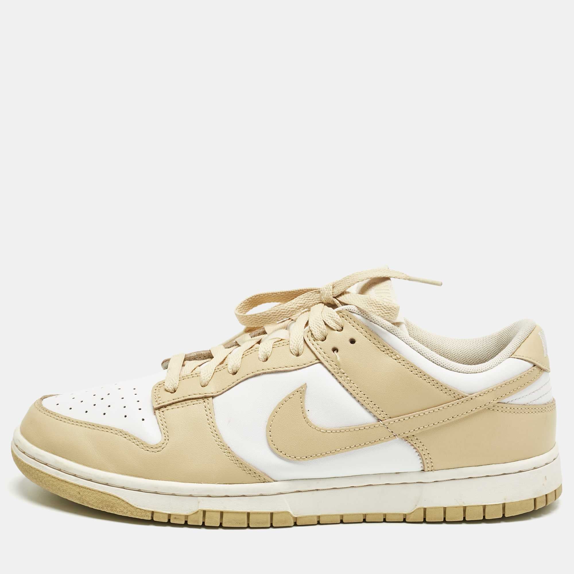 Nike Beige/white Leather Dunk Low Team Gold Sneakers