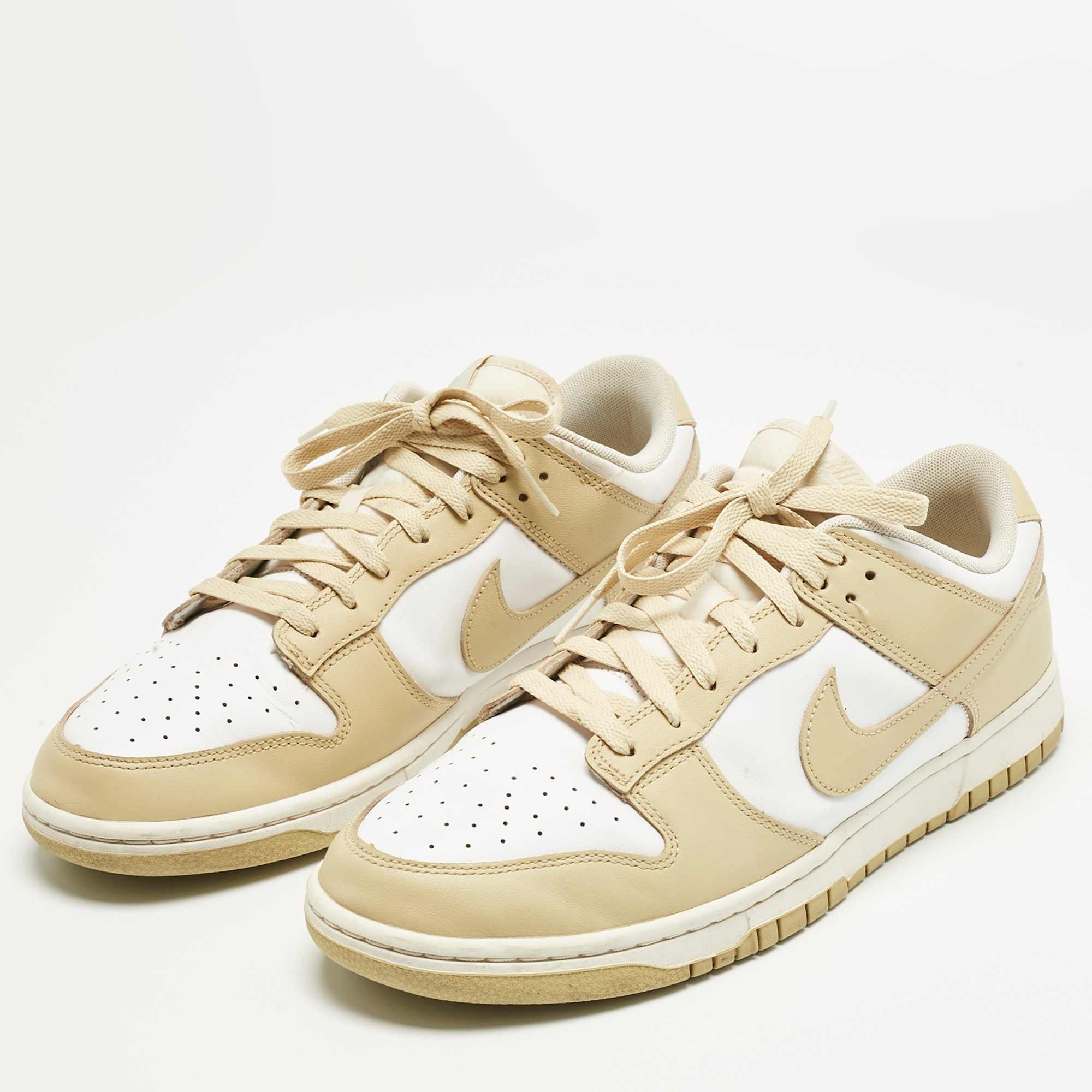 Nike Beige/white Leather Dunk Low Team Gold Sneakers