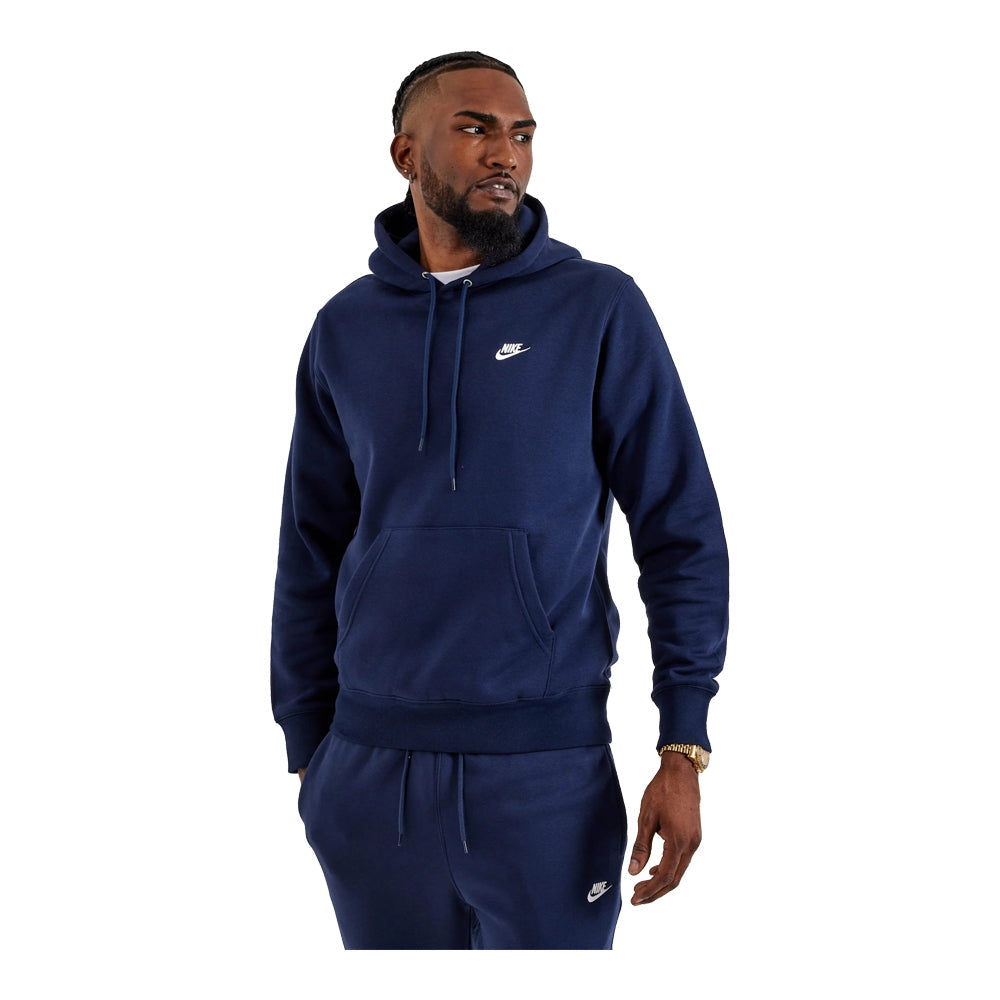 Men's Nike Club Pullover Fleece Hoodie - Obsidian/Obsidian/White