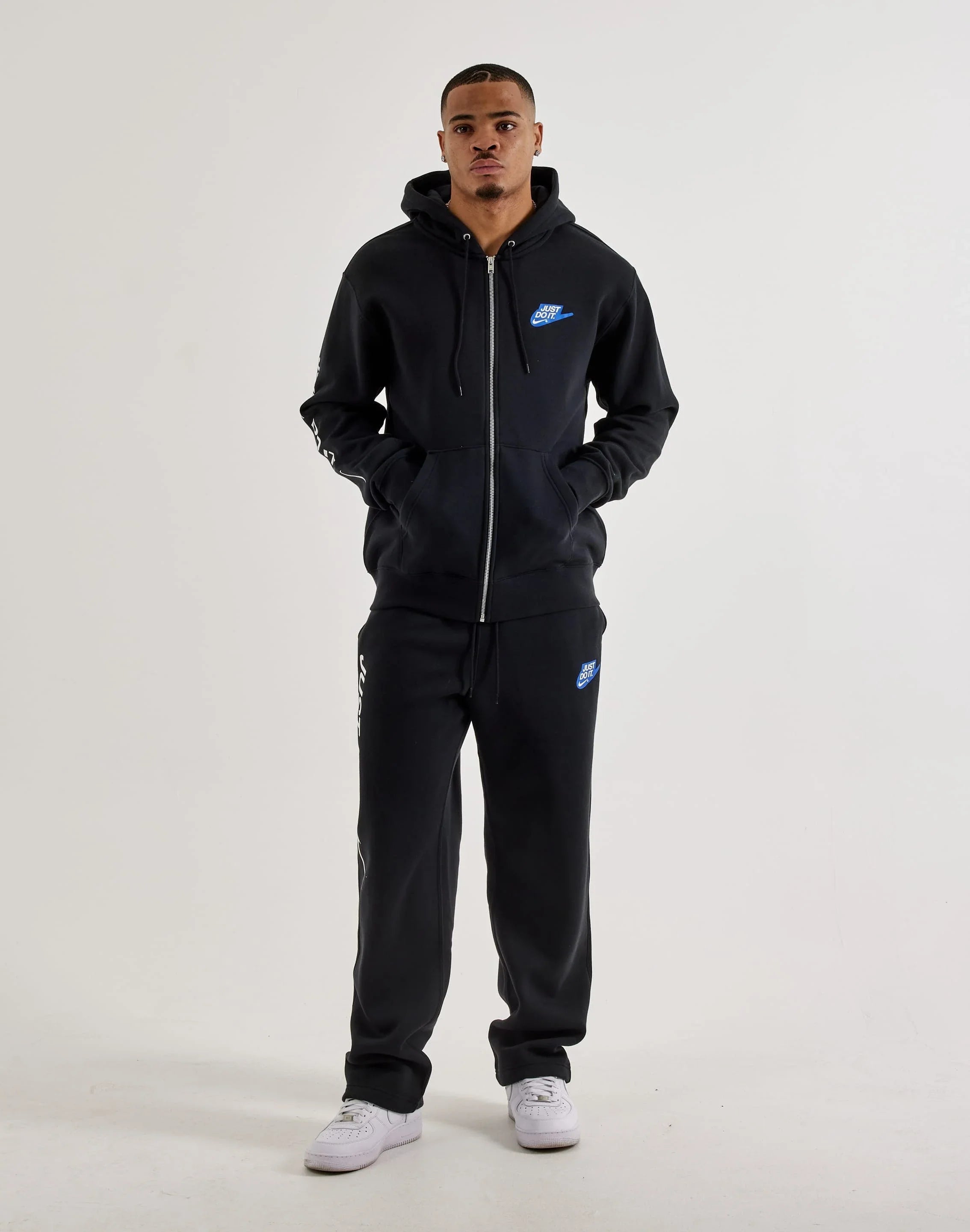 Men's Nike Sportswear Club Fleece Open-Hem Pants - Black White Blue