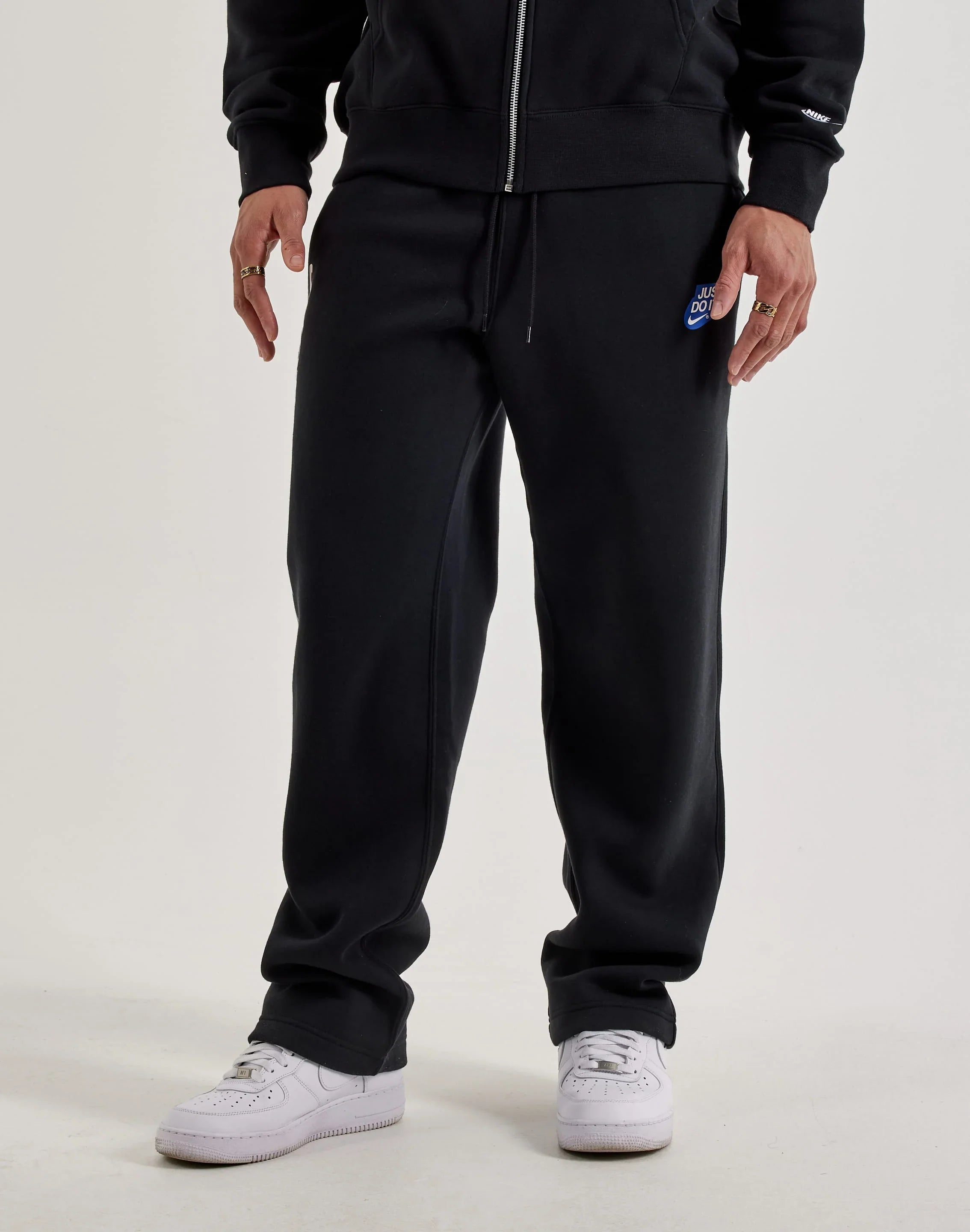 Men's Nike Sportswear Club Fleece Open-Hem Pants - Black White Blue
