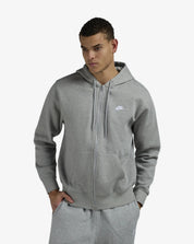 Men's Nike Club Full-Zip Fleece Hoodie -Dark Grey Heather/Light Smoke Grey/White