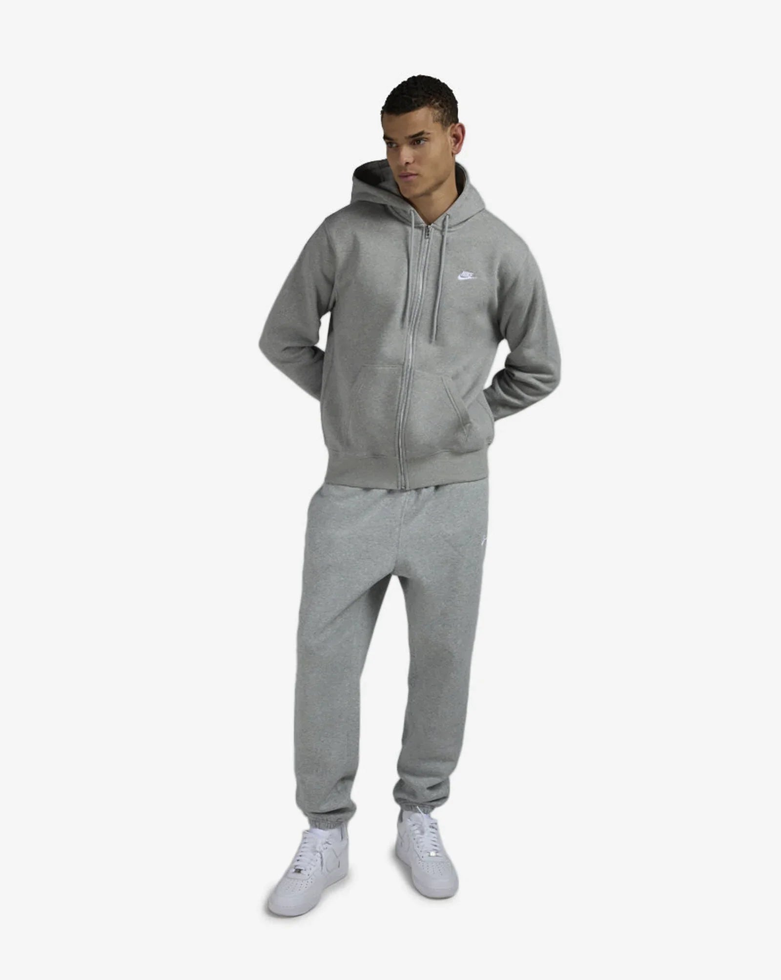 Men's Nike Club Full-Zip Fleece Hoodie -Dark Grey Heather/Light Smoke Grey/White