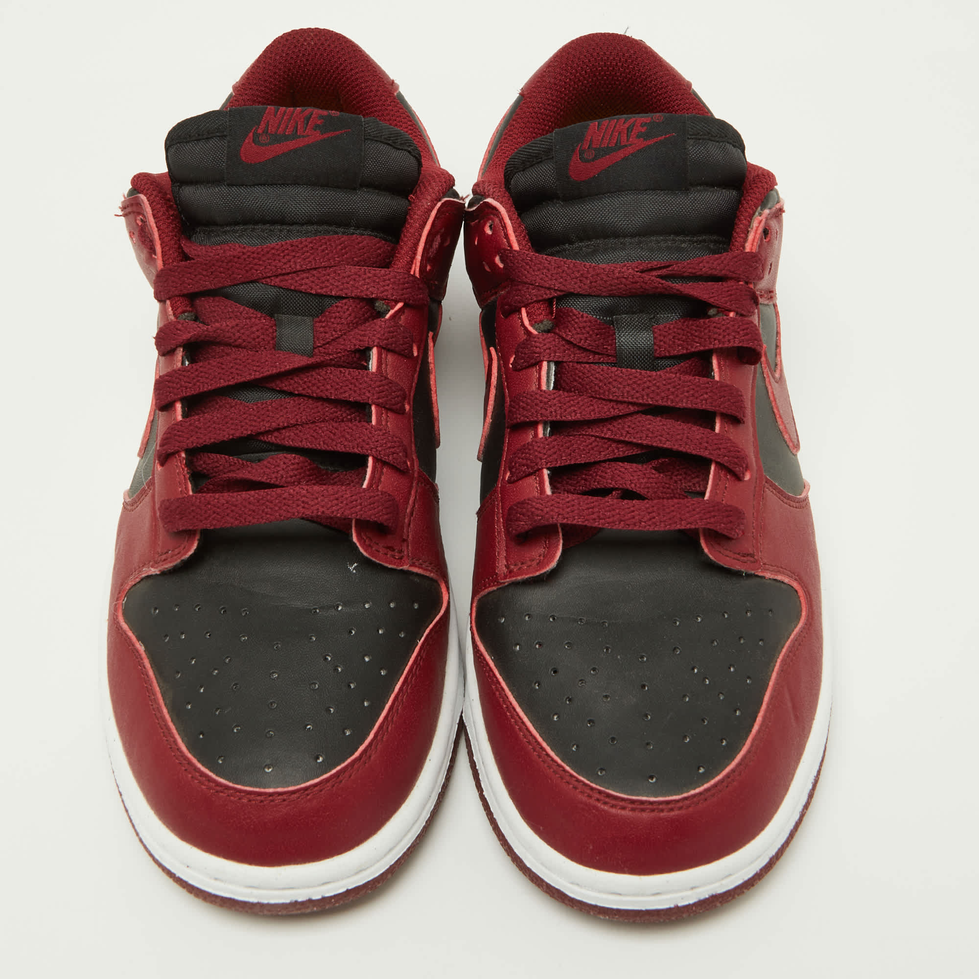 Nike Red/black Leather Dunk Low Top "team Red" Sneakers