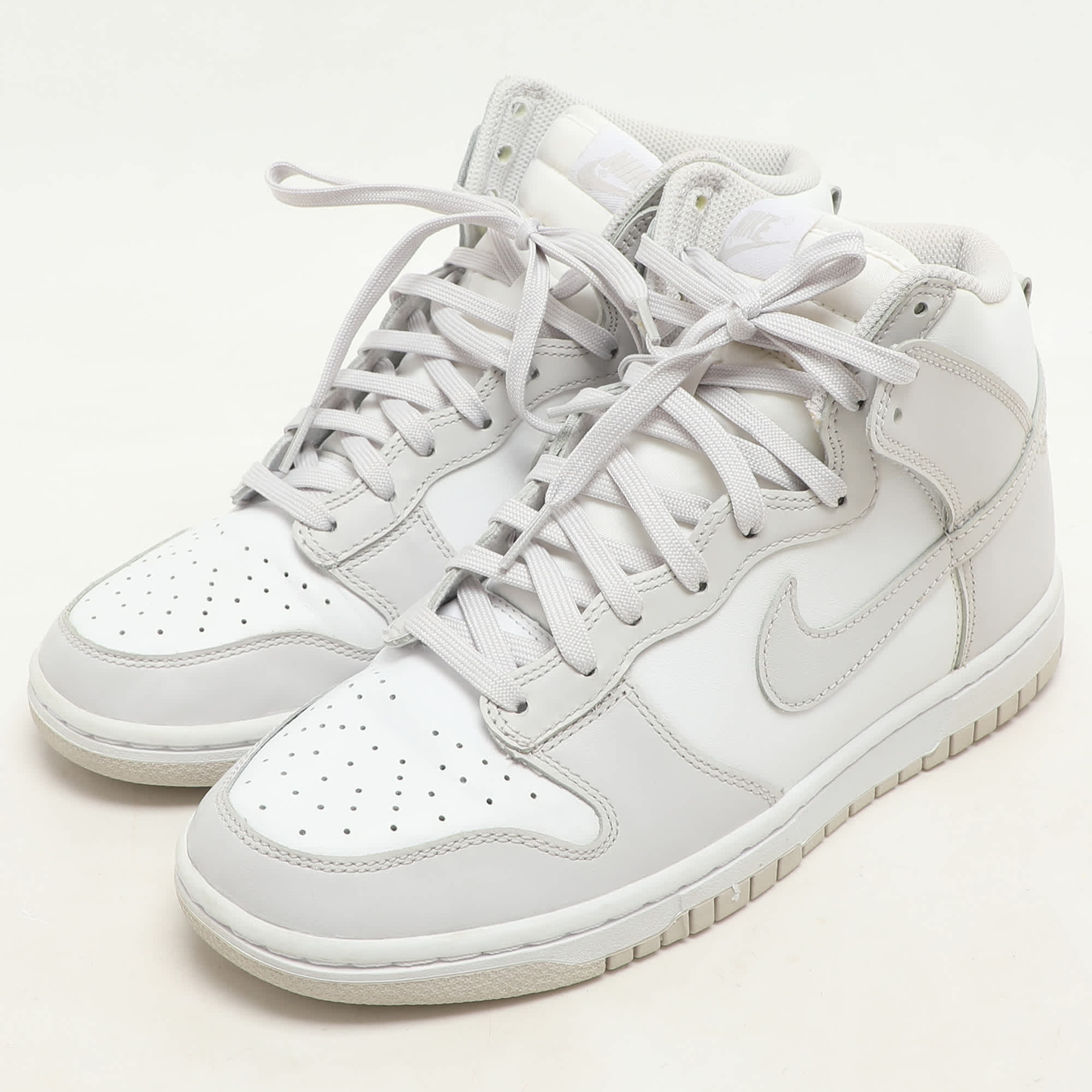 Nike White/ Vast Grey Leather Dunk Retro High Sneakers
