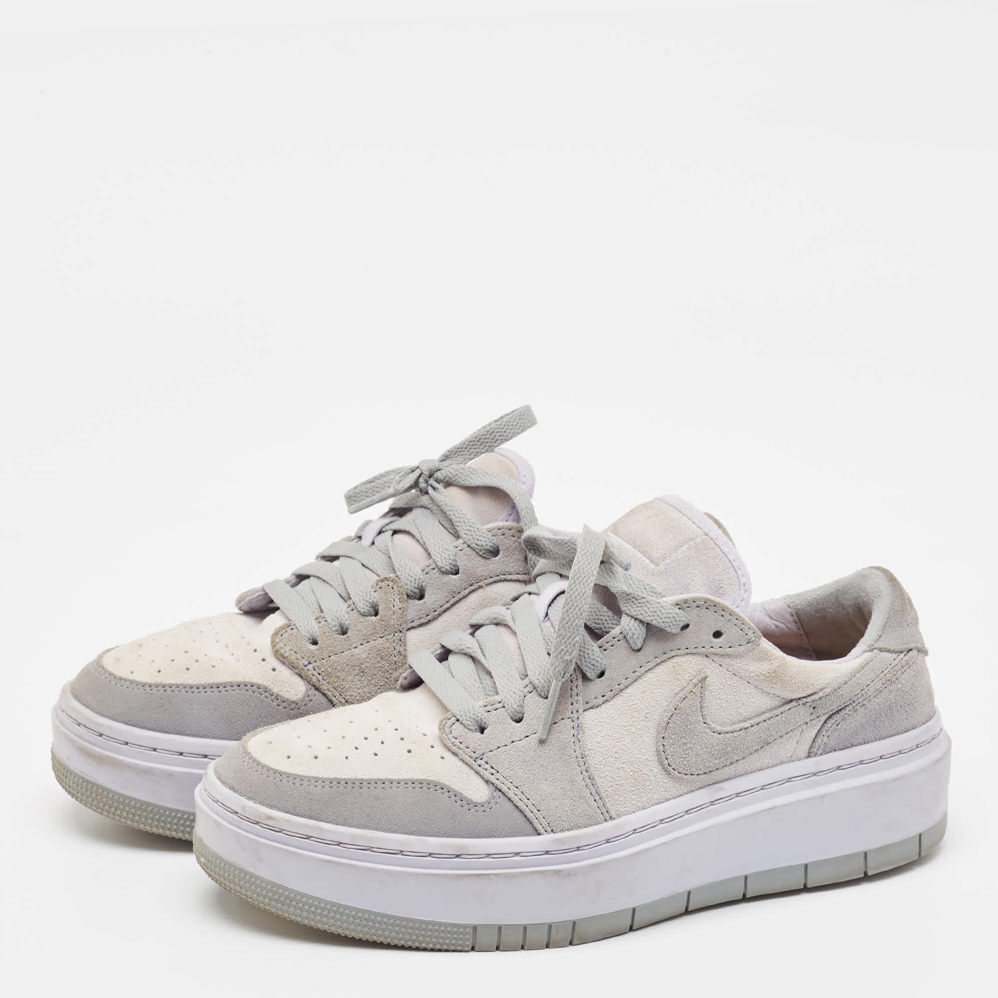 Air Jordans Grey/white Suede Elevate Air Jordan 1 Low Top Sneakers